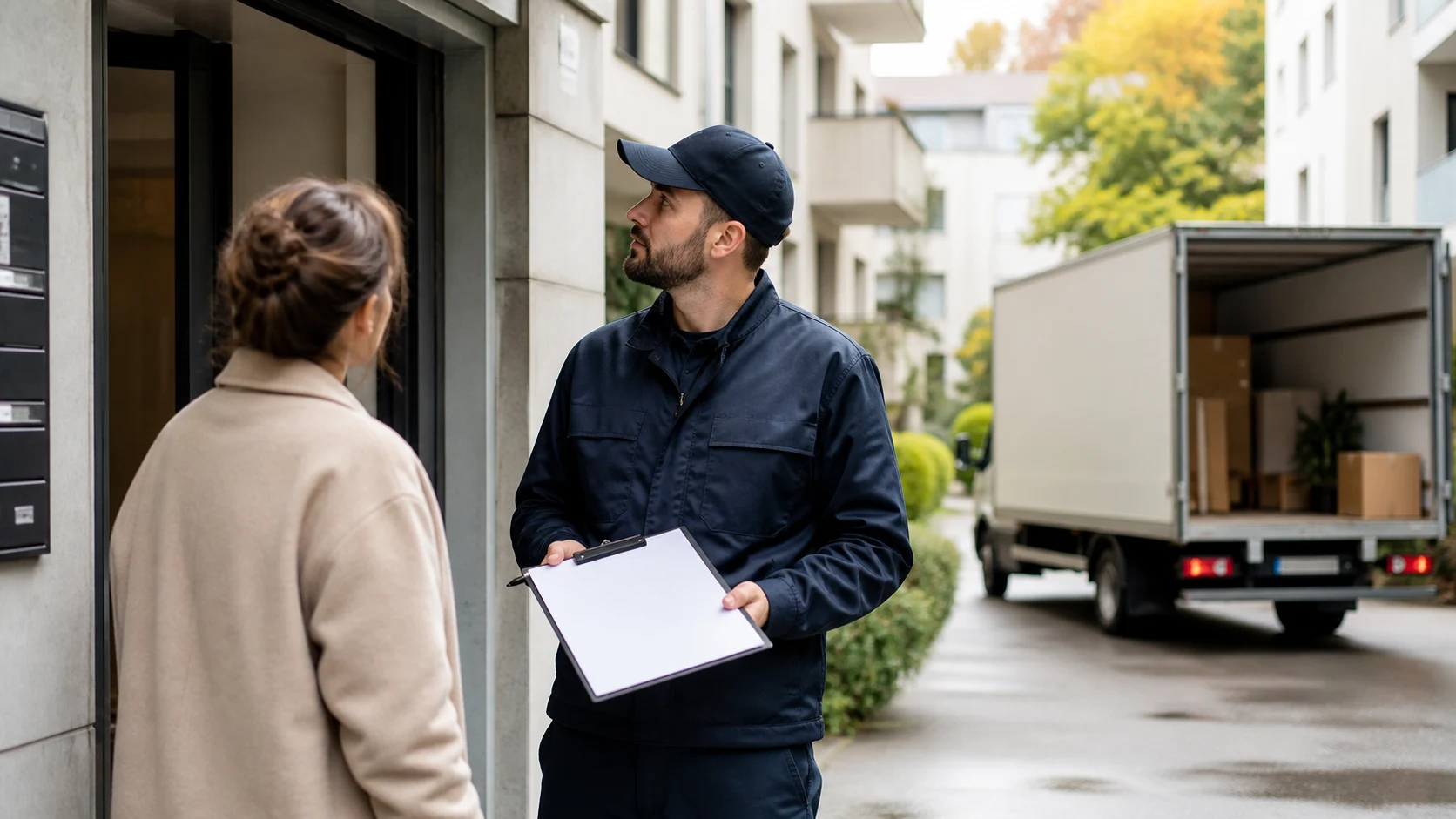 Préparation d'une visite de devis de déménagement dans un logement.