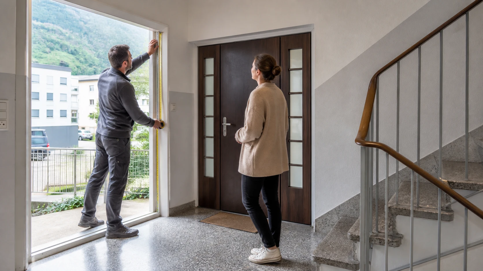 Accès de logement vérifié avant une visite de déménagement.