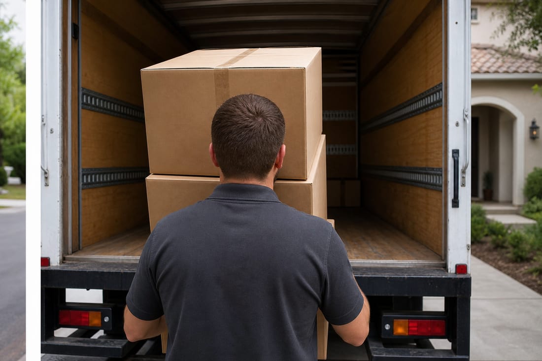 Exemple : déménageurs chargeant des cartons dans un camion