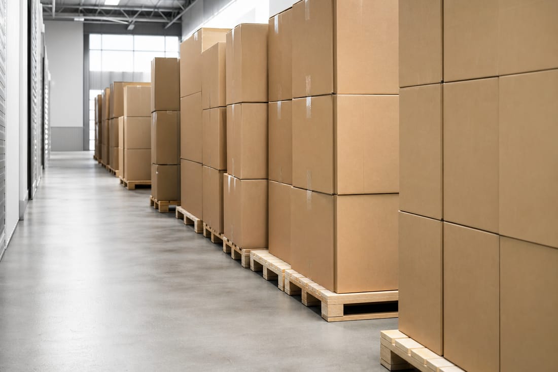 Exemple : cartons empilés en garde-meubles